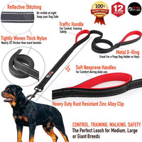 Dog Leash 6ft Long, Traffic Padded Two Handle, Heavy Duty - 6FT / Black - image 2