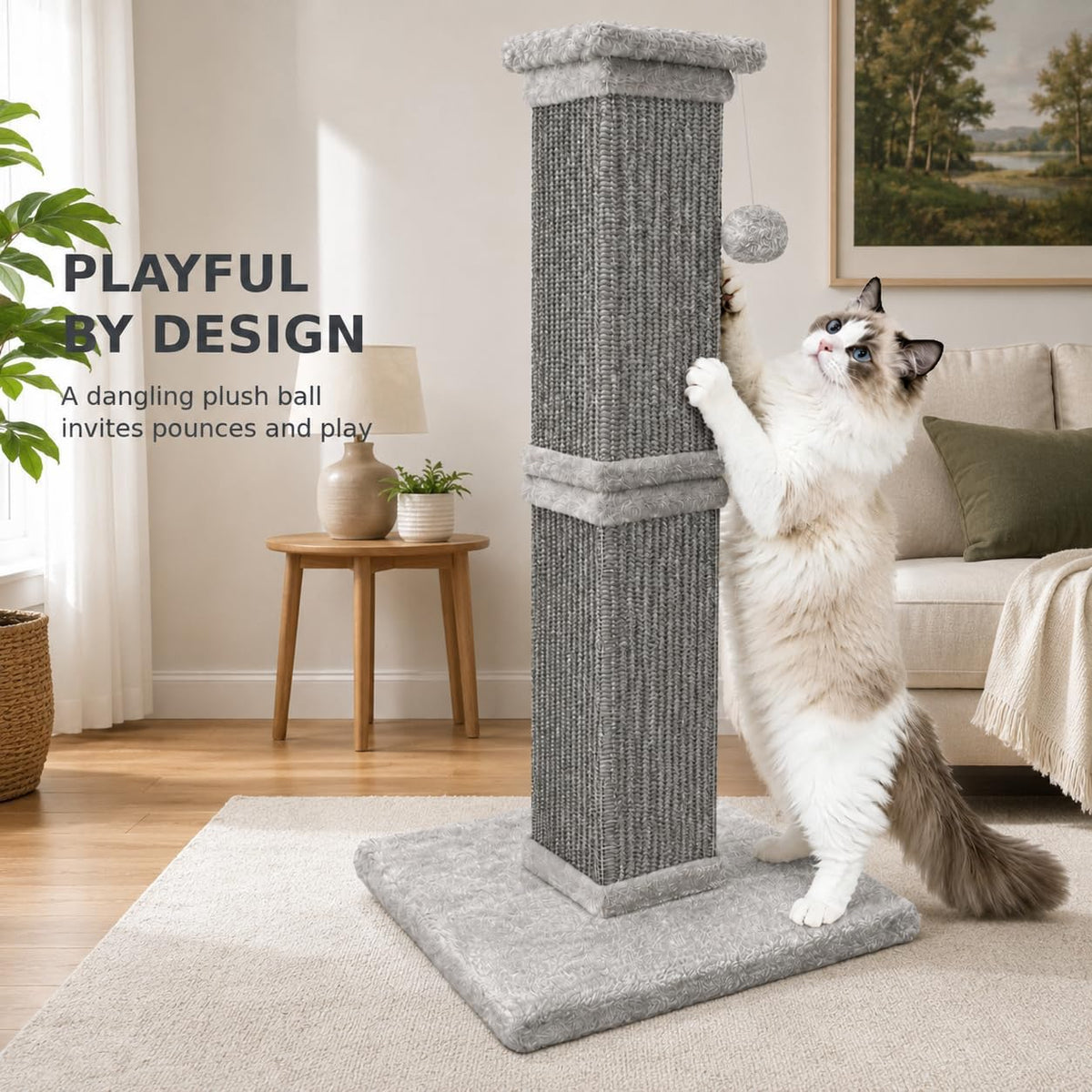 Cat Scratching Post for Indoor Cats - All Grey / Scratcher with Ball - image 4