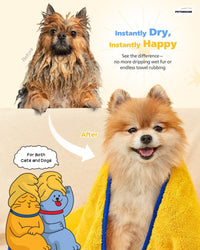 Ultra Absorbent Pet Towel, Quick-Drying - Yellow / Medium (Pack of 2)