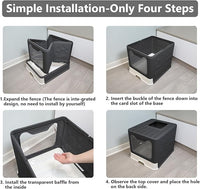 Foldable Cat Litter Box with Lid, Enclosed Potty, Large Top Entry Anti-Splashing Toilet, Easy to Clean Including Litter Scoop and 2-in-1 Cleaning Brush (Black)