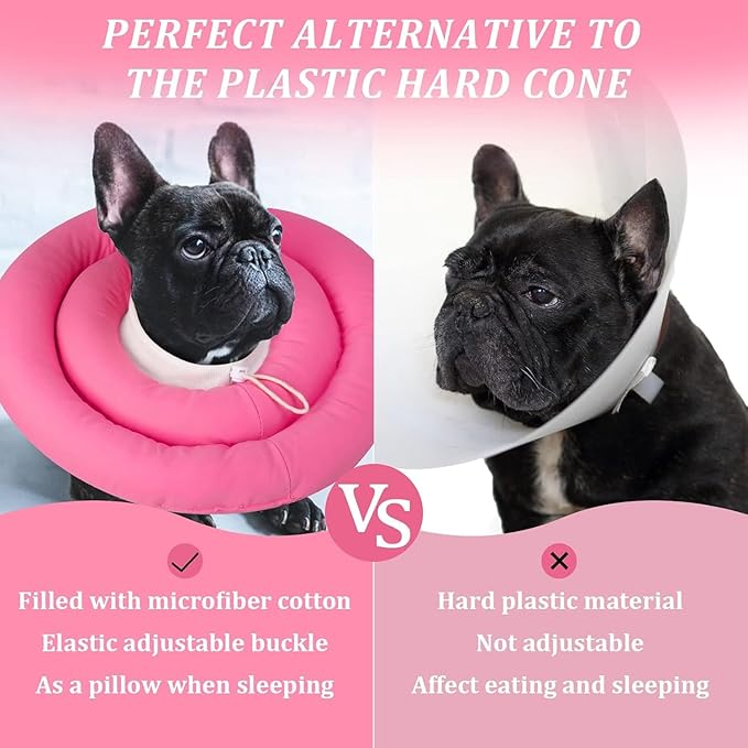 IDOMIK Dog Recovery Collar, Waterproof Soft Dog Cone After Surgery, Comfy Protective Elizabethan Collar Alternative for Dogs Cats, Adjustable Pet Neck Donut Cone Anti-Licking Biting Wounds,Rose,XL