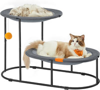 Feandrea 2-Tier Elevated Cat Hammock Bed, Breathable Furniture for Multi-Cat Households Indoor and Outdoor, with Removable Washable Mesh, Steel Frame, for Summer, Dove Gray UPCB012G01