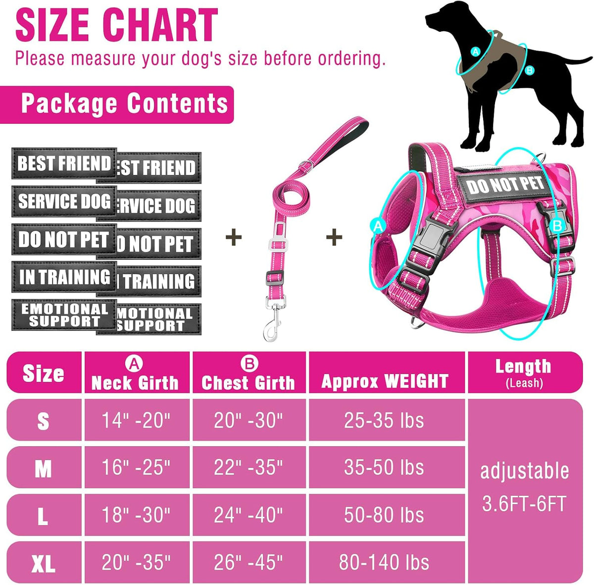Tactical Dog Harness and Leash Set with 10 Patches for Large Dogs – Essentials for Dogs - Large / Camo Pink - image 4