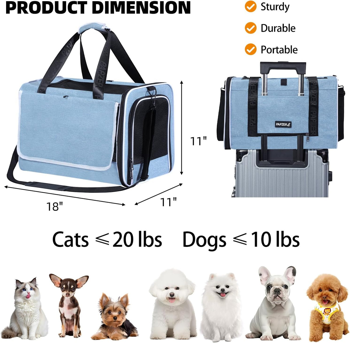 Cat Carrier for Travel, Soft-Sided, Top Loading, Privacy Curtain - Blue / 18.0"L x 11.0"W x 11.0"H - image 2