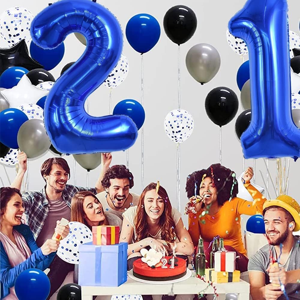 TONIFUL 40 Inch Red Number 3 Balloons Large Foil 3rd Birthday - Navy Blue / Number 21 - image 3