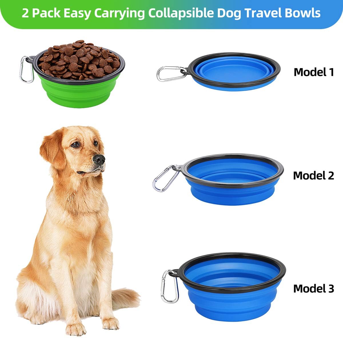 Kytely Large Collapsible Dog Bowls 2 Pack - Green & Blue - image 3