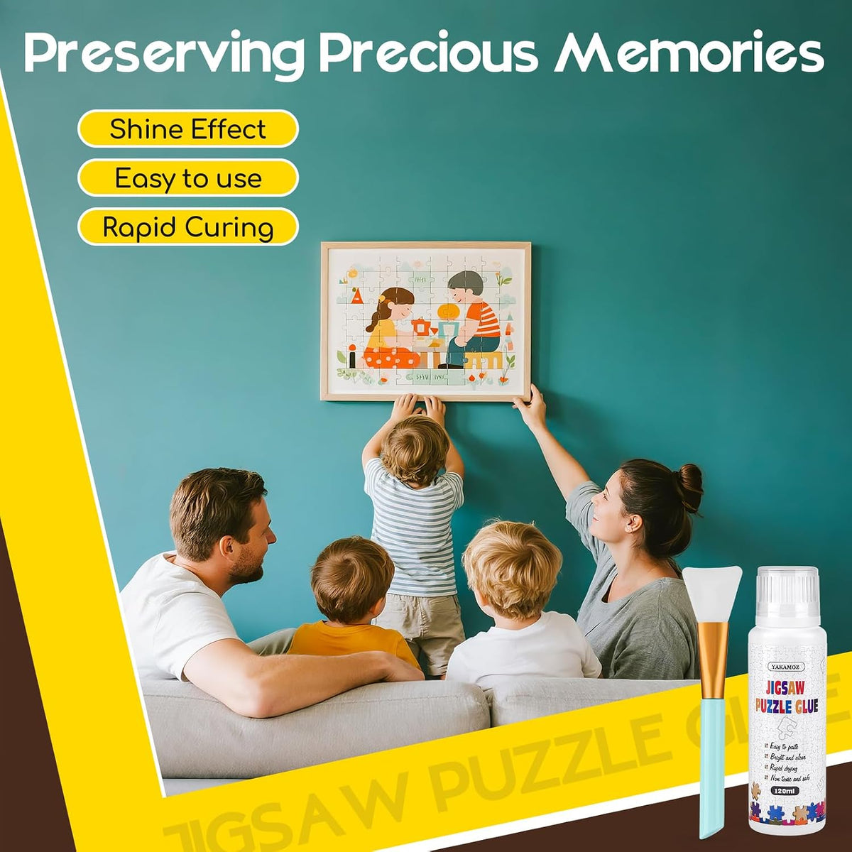 YAKAMOZ Jigsaw Puzzle Glue Clear with Sponge Head & Silicone Brush - 120ml (Pack of 2) - image 2