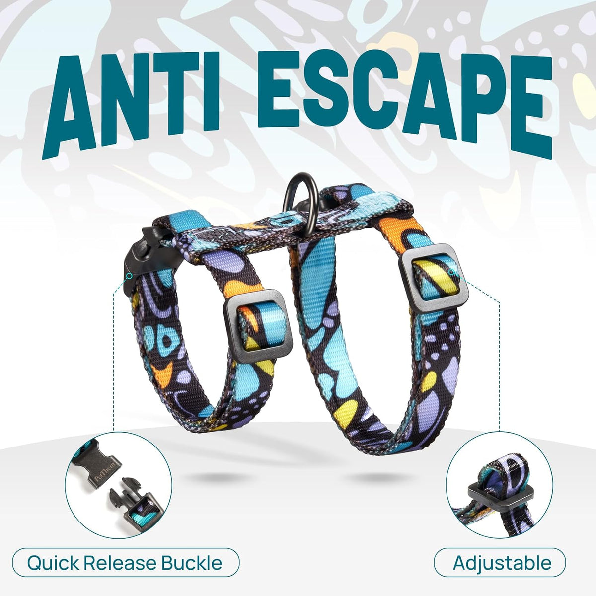 Adjustable Cat Harness and Leash Set Escape Proof – Essentials for Cats - Blue Butterfly Magic, Adjustable - image 4