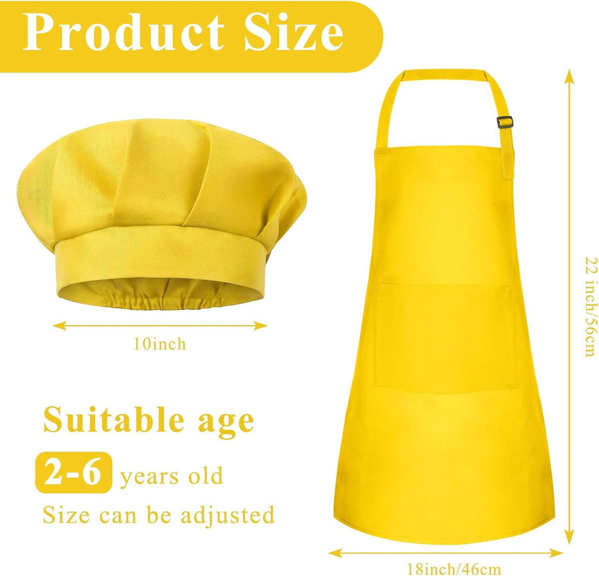 Kids Apron and Chef Hat Set Adjustable Child Art Aprons with 2 - F-yellow / Small - image 2