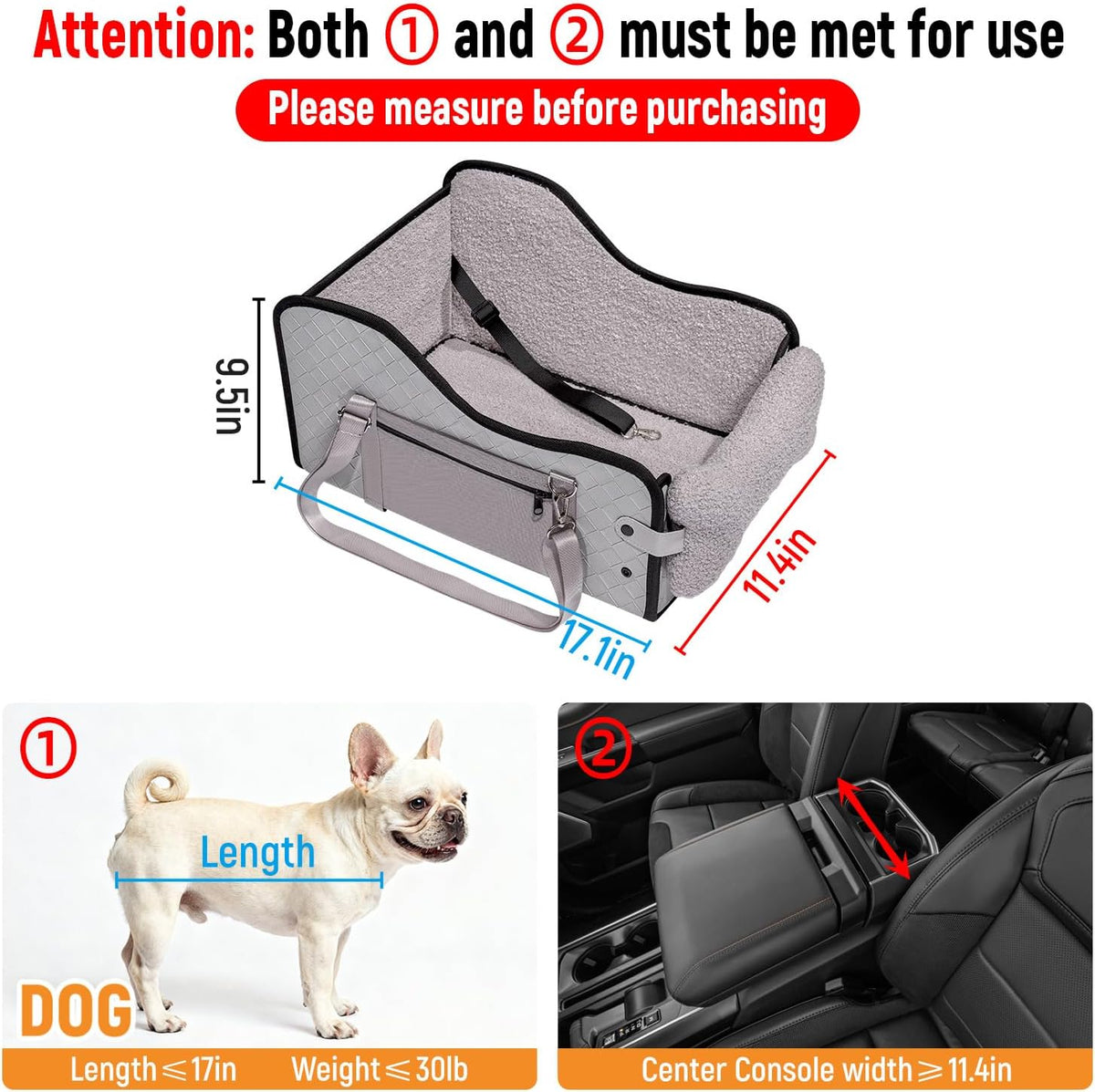 Center Console Dog Car Seat for Small Dogs - Full-size truck gray - image 3