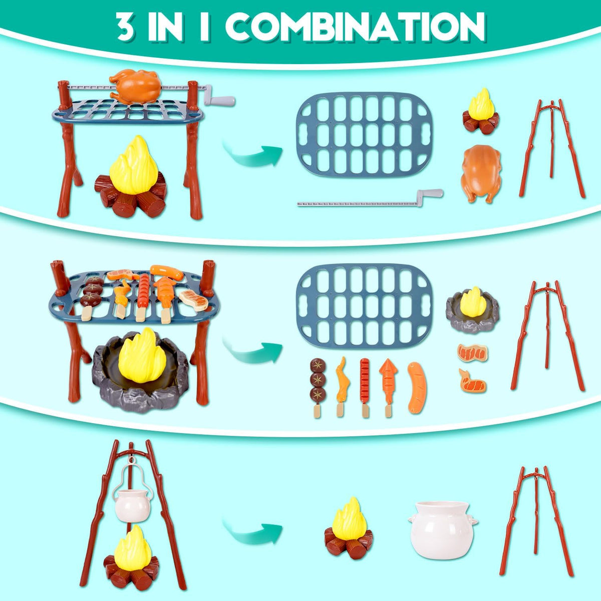 Viwulute kids camping set with pop up play tent, toy camp light and campfire - view 5