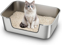 Stainless Steel Cat Litter Box with Low Entry - Silver / 23.4"L x 15.6"W x 7.8"H