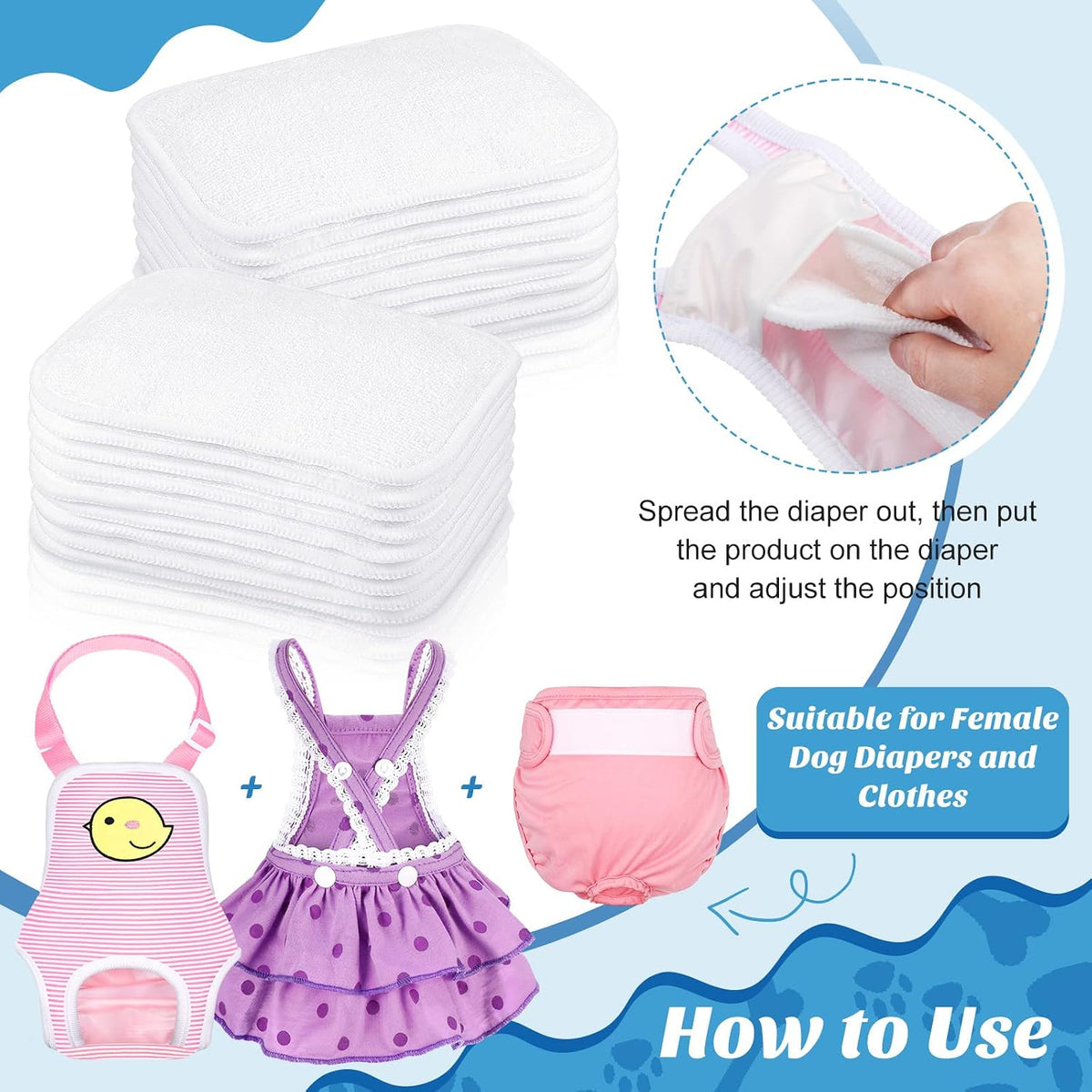 Tondiamo 20 Pcs Dog Diaper Pads Washable Reusable Liners - Female / Small - image 4
