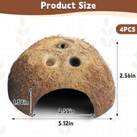 PINVNBY Natural Coconut Reptile Hideouts Lizard, Coco Hut Hermit Crab Hut Aquarium Fish Hide Cave for Small Reptile Crested Gecko Leopard Gecko Spider Snail Climber Toys (4 PCS Natural Surface)