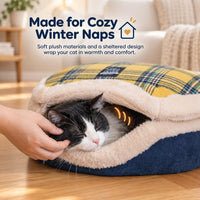 Cat Bed Cave, Enclosed Hideaway with Detachable Lid for Kitten - Yellow - image 2