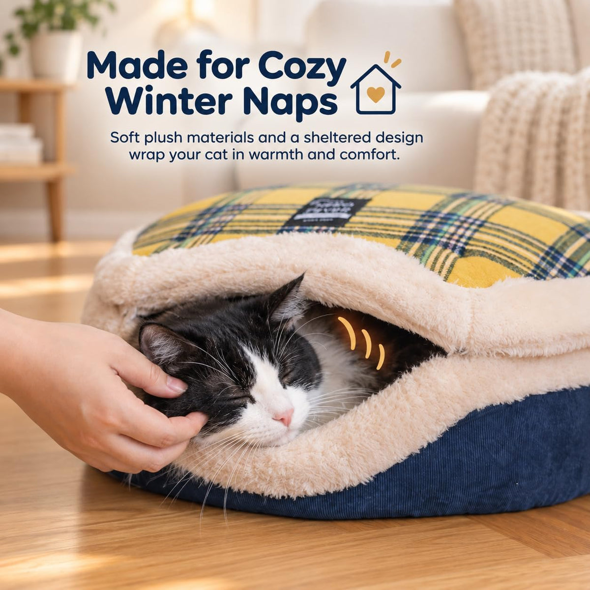 Cat Bed Cave, Enclosed Hideaway with Detachable Lid for Kitten - Yellow - image 2