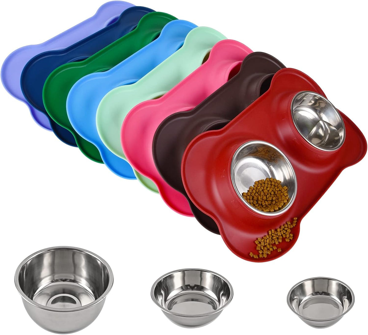Dog Bowls 2 Stainless Steel Bowl for Pet Water and Food Feeder - 13½ oz ea / Burgundy