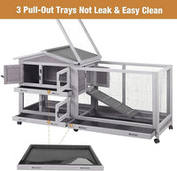 Bunny Cage Indoor and Outdoor Rabbit Hutch with Casters Waterproof Roof, Pull Out Tray from Back and Front 61.2" L x 22.6" W x 33.5" H