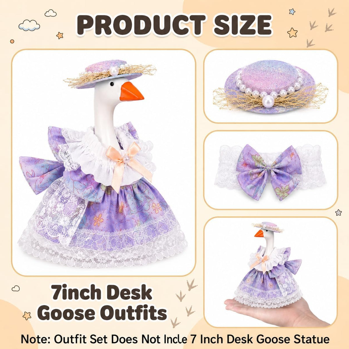 7inch Desk Goose Outfits, Mini Desktop Goose Clothes with Sunglasses & Necklaces, Brown Leopard - Dress Purple / 7 Inch - image 2