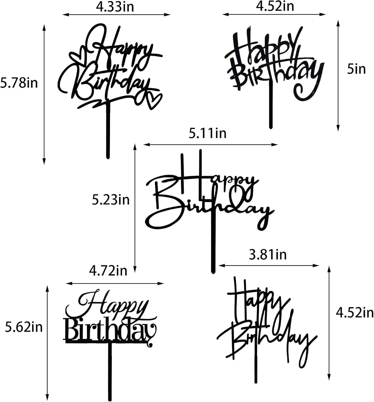 10 PCS Black Happy Birthday Cake Topper Acrylic Cupcake Topper - Black - image 3