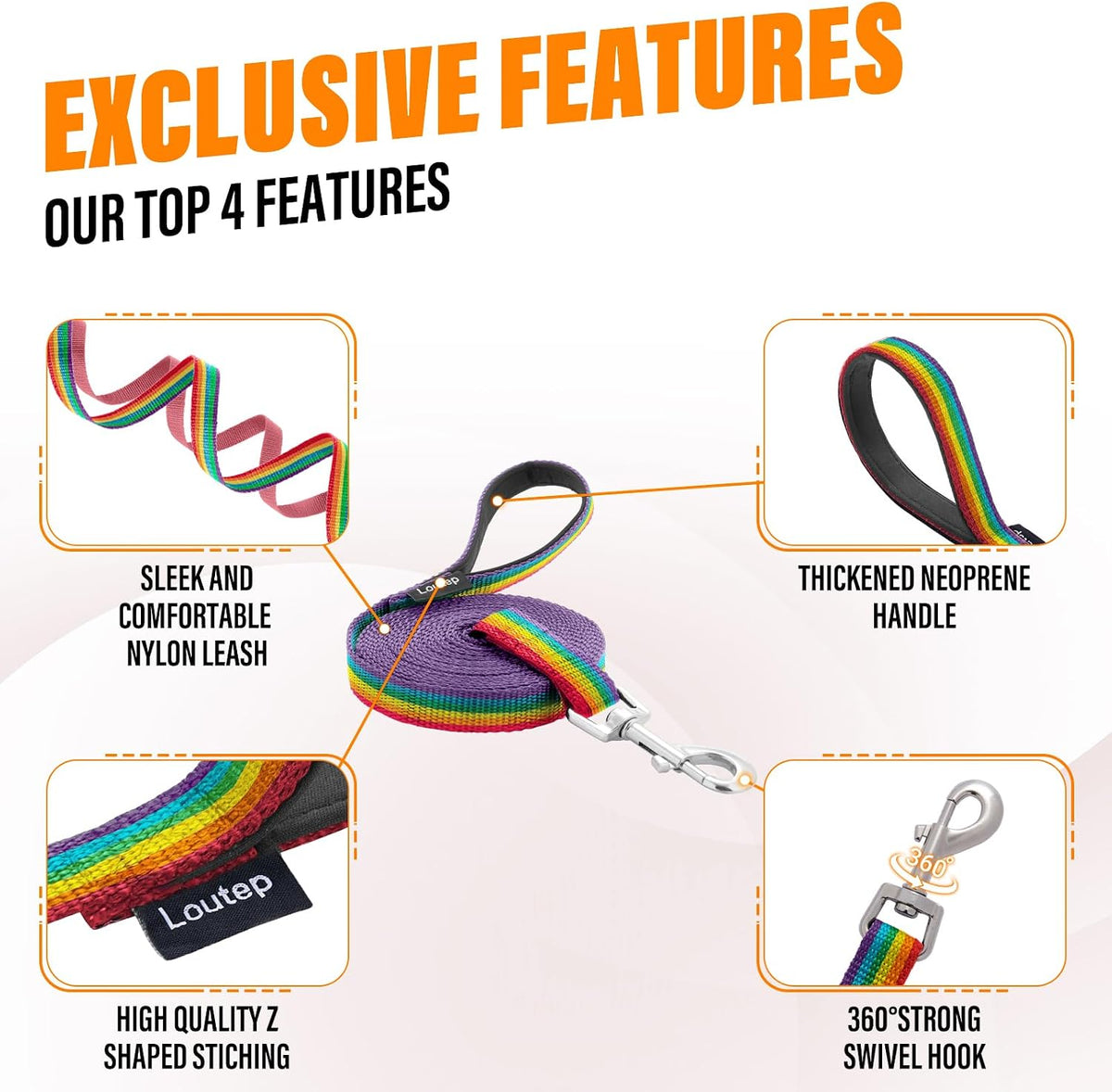 Long Line Dog Training Leash with Padded Handle - 15ft / Rainbow - image 2
