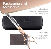 Fenice Peak Professional Curved Chunker Dog Grooming Scissors 7.0'' Rose Gold Thinning Shears Extremely Sharp Blades 440C Stainless Steel Thinning Shears Durable Smooth Fine Cut for Dogs and Cats.