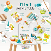 Giant bean wooden toddler activity table with bead maze, xylophone and shape sorter - view 2