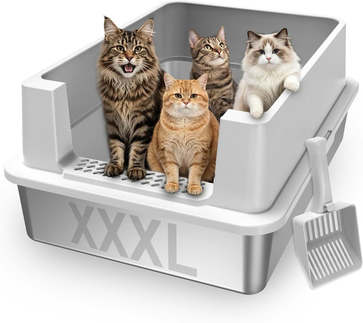 AIPERRO Stainless Steel Litter Box with Lid - Light Gray / XXX-Large