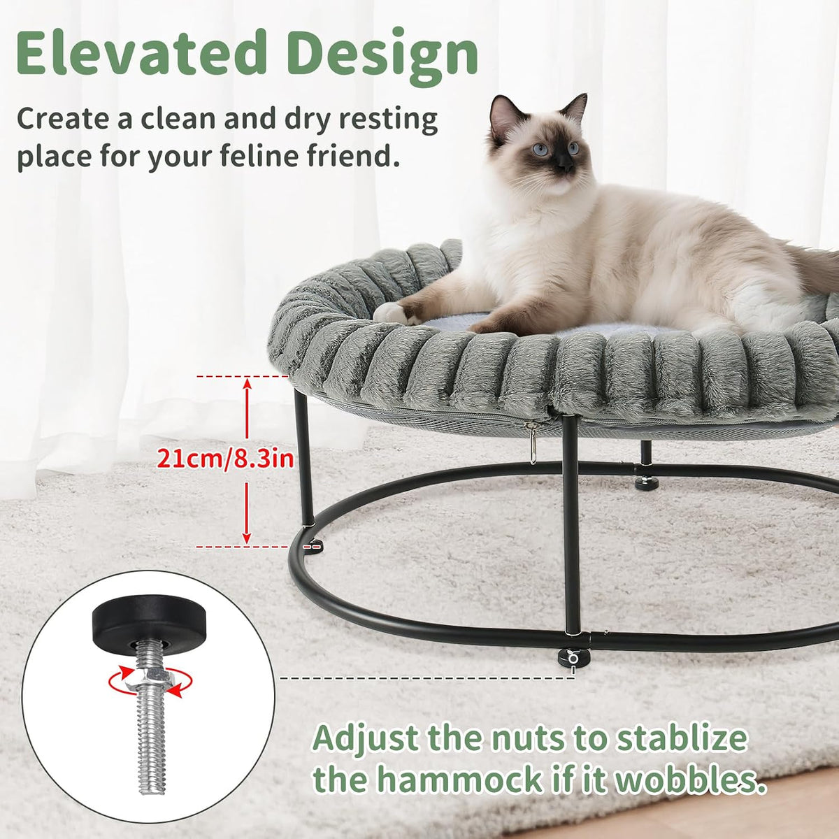 Sunhoo Elevated Cat Bed for Indoor Cats Raised Kitten Hammock Large - Grey - image 2