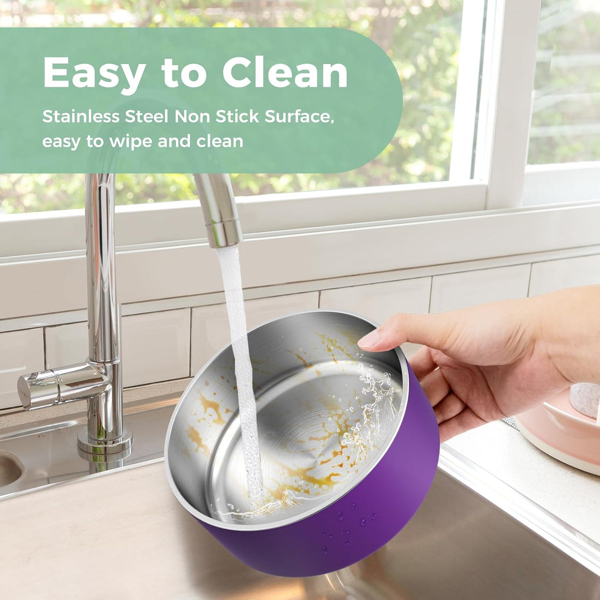 Dog Bowl, Stainless Stee Dog Water Bowl and Food Bowl - 64oz / Purple - image 2