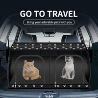 Double Cat Car Travel Carrier, Twin Compartment Show House Cat Cage/Condo，Portable Pet Crate for 2 Cats Travel Double Dog Crate Set for Long Distance Travel