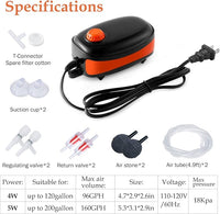 FEDOUR 4W/5W/8W Aquarium Corded Electric Air Pump, 96GPH/160GPH/256GPH Dual Outlets 4 Outlets Oxygen Pump, Ultra Quiet Aquarium Bubbler for up to 300 Gallon Fish and Turtle Tank