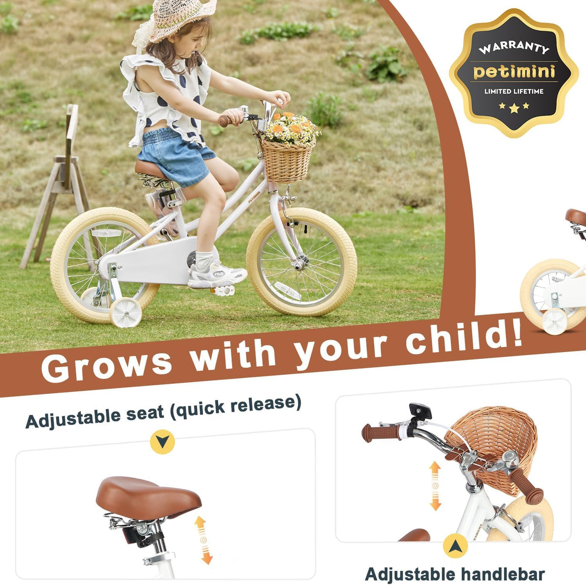 Petimini 12 14 16 18 20 Inch Kids Toddler Bike for Boys Girls – Fun for Kids & Family - White / 12 Inch - image 4