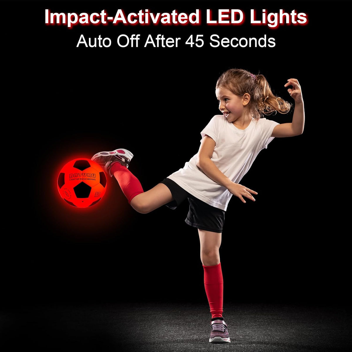 BATURU light up soccer ball size 5 with LED lights glowing at night - view 2