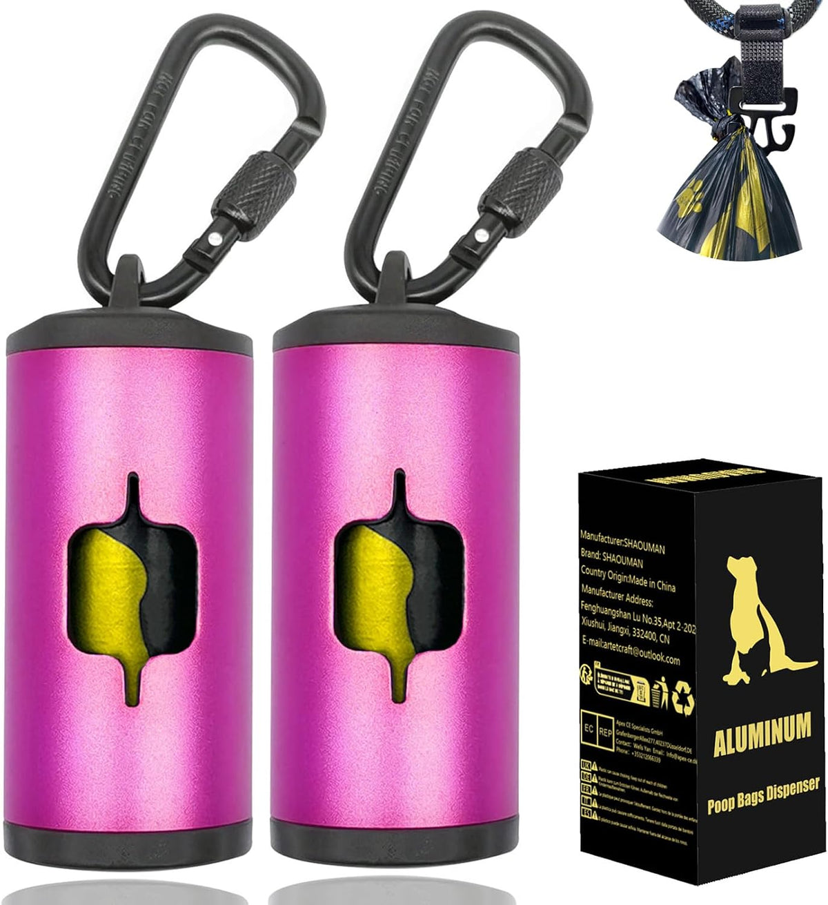 Metal Dog Poop Bag Holder 2-Pack w/Leash Clip - Pink / 2 Count (Pack of 1)