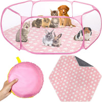Guinea Pig Playpen with Mat Small Animal - Pink / Star