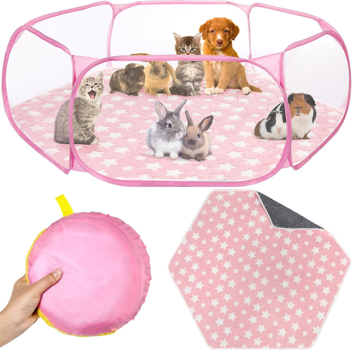 Guinea Pig Playpen with Mat Small Animal - Pink / Star