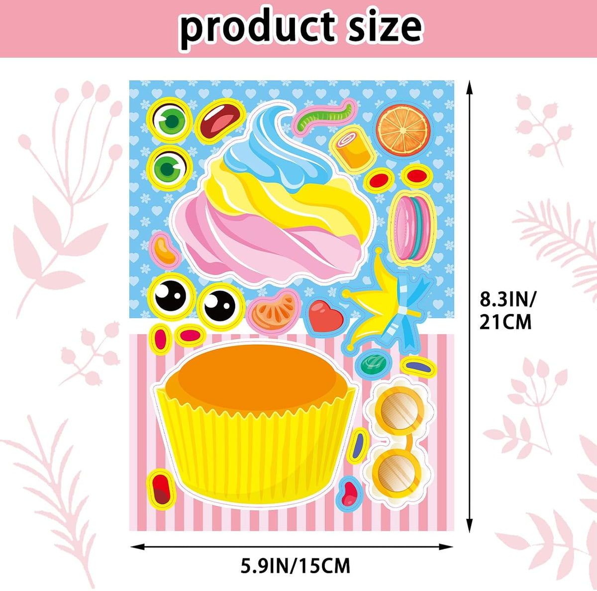 24 Sheets Make a Face Stickers for Kids Toddlers Party Favors Crafts – Fun for Kids & Family - Cupcake - image 3