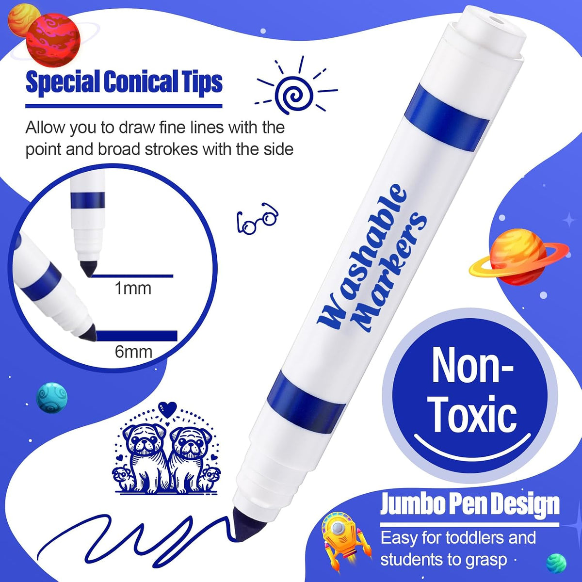 Janlaugh washable markers bulk pack of 24 broad line markers with conical tips - view 16
