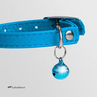 CollarDirect Leather Cat Collar, Kitten Collar with Removable Bell Black Blue Red Orange Lime Green (8-11 Inch, Light Blue)