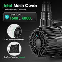 VIVOSUN 1600 GPH Submersible Water Pump with Barrier Bag, 100W Pond Pump, Ultra Quiet Aquarium Pump with 14FT. Lift Height for Pond, Waterfall, Fish Tank, Statuary, Hydroponic
