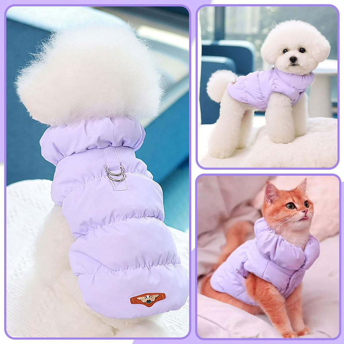 Warm Fleece Dog Jacket Coat for Small Medium Dog Winter Clothes Girl – Essentials for Dogs - Purple / Large - image 3