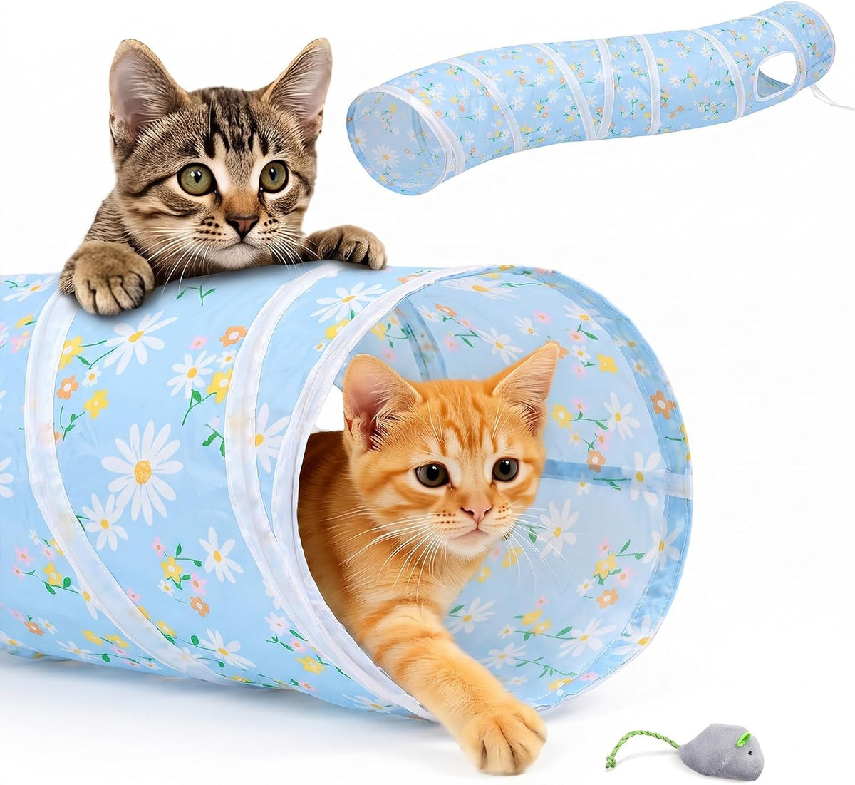 Glittme Cat Tunnel, Cat Tunnels for Indoor Cats - Blue Daisies
