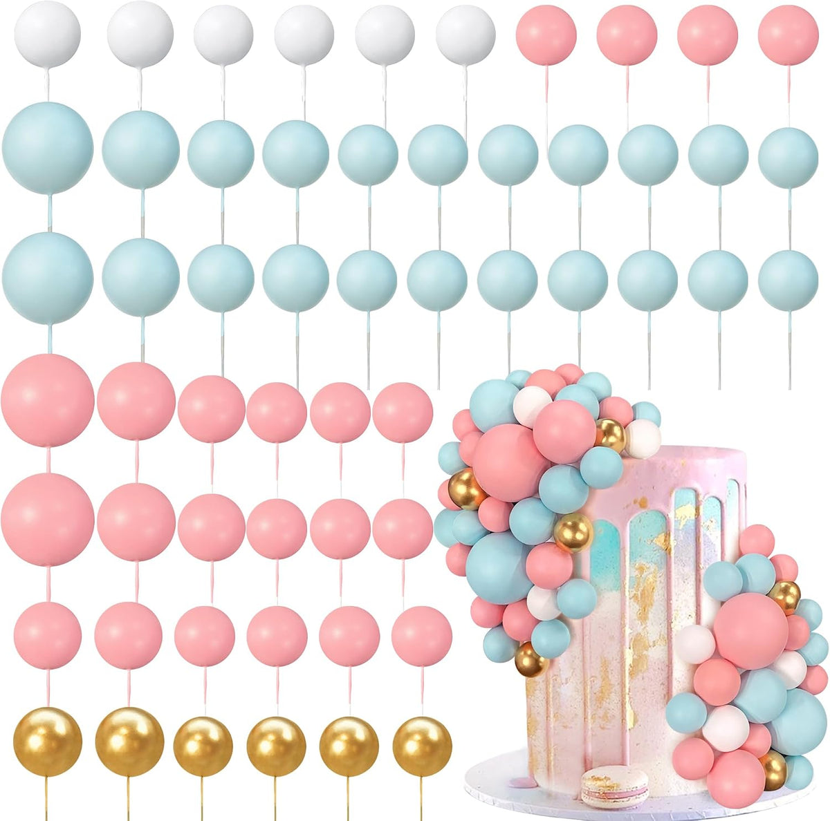 RASSLISA ball cake toppers, 56 plastic pearl balls in three sizes for cake decorating - view 3