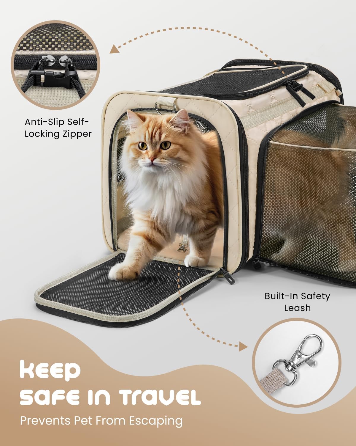 MIDOG Soft Cat Carrier Airline Approved - Beige / 17.0"L x 11.0"W x 11.0"H - image 3