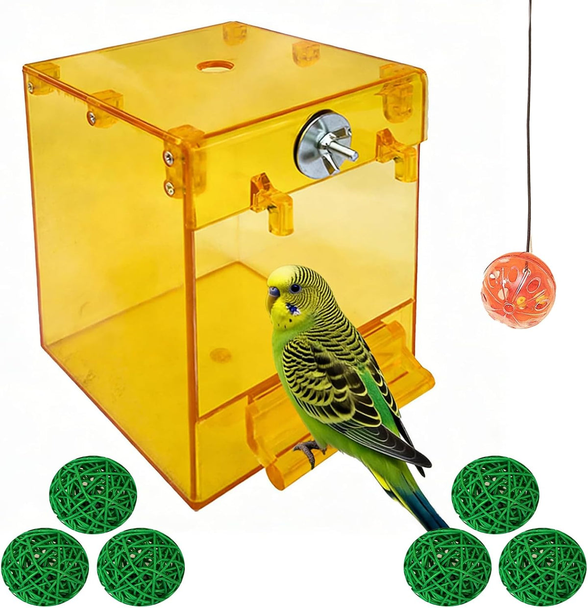 Bird Bath for Cage, Hanging Parrot Bath Box Bathtub, Yellow