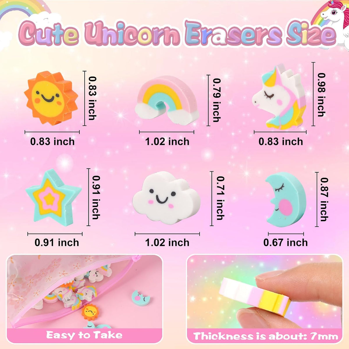 Wolpark mini erasers for kids shaped like cakes, donuts, ice cream, fruit and hearts - view 14