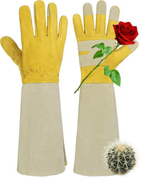 HANDLANDY Rose Pruning Gardening Gloves for Men Women, Thorn Proof Forearm Protection Leather Garden Gloves, Gardening Gifts for Gardeners (Yellow- goatskin, Small (Pack of 1))