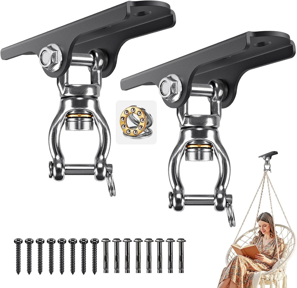 2Pack Heavy Duty Swing Hanger 180° Ceiling Swing Mount 2000 LBS - 360° Bearing Swivel Hanger ( 2 Pack ) - Black Base