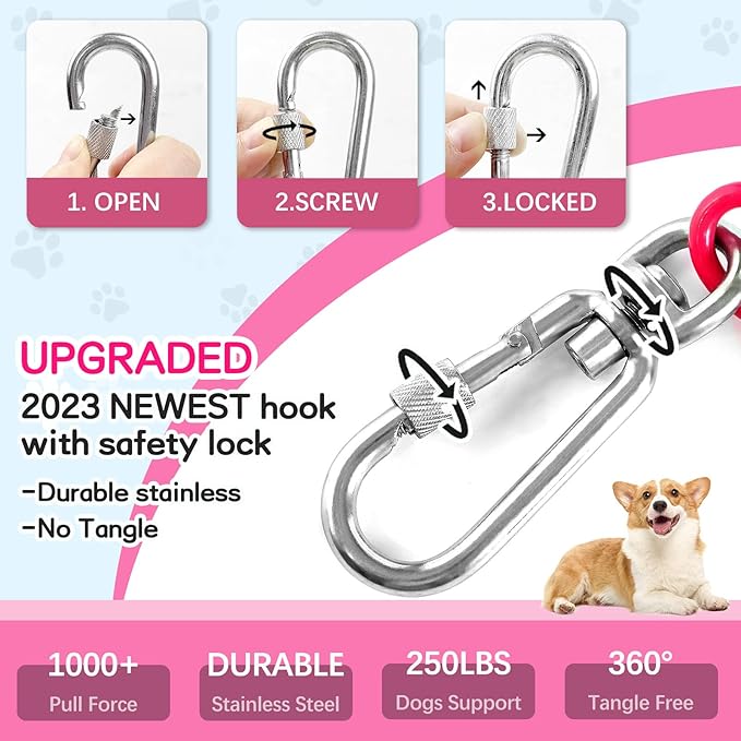 Tie Out Cable for Yards - Heavy Duty, Chew Proof, 10FT for Large Dogs Up to 250lbs